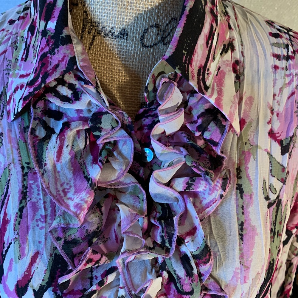 Le Caviar Ruffled Button Down Blouse - image 2